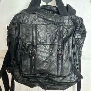 Vintage 80s 90s Black Leather Patchwork double Backpack Bag Made in Korea 0006